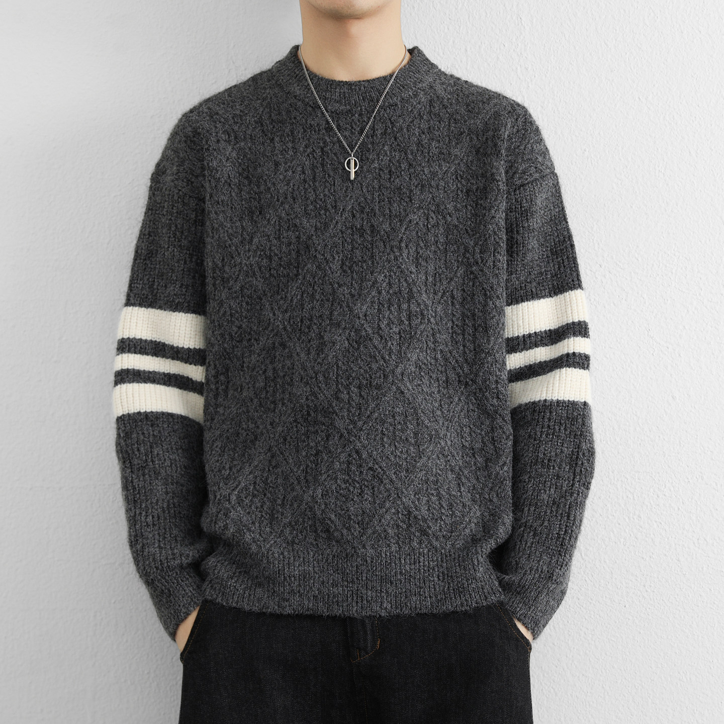 加厚菱格条纹毛衣男秋冬季2025高级感针织衫打底男内搭保暖毛线衣,男装,针织衫/毛衣,淘宝优惠券,粉丝福利购,淘宝优惠卷