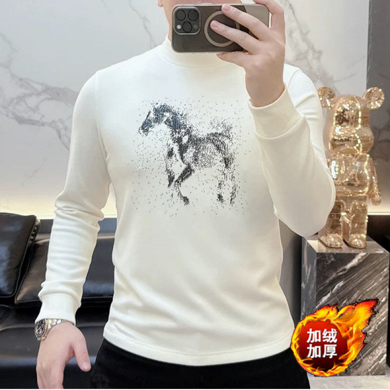 2026春季新款烫钻半高领加绒加厚德绒卫衣体恤男士修身保暖打底衫,男装,卫衣,淘宝优惠券,粉丝福利购,淘宝优惠卷