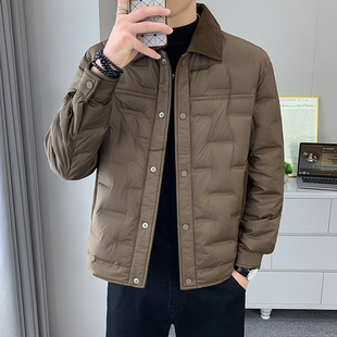 轻薄款 轻奢翻领秋冬纯色高端棉服商务休闲保暖棉衣外套 羽绒服男士