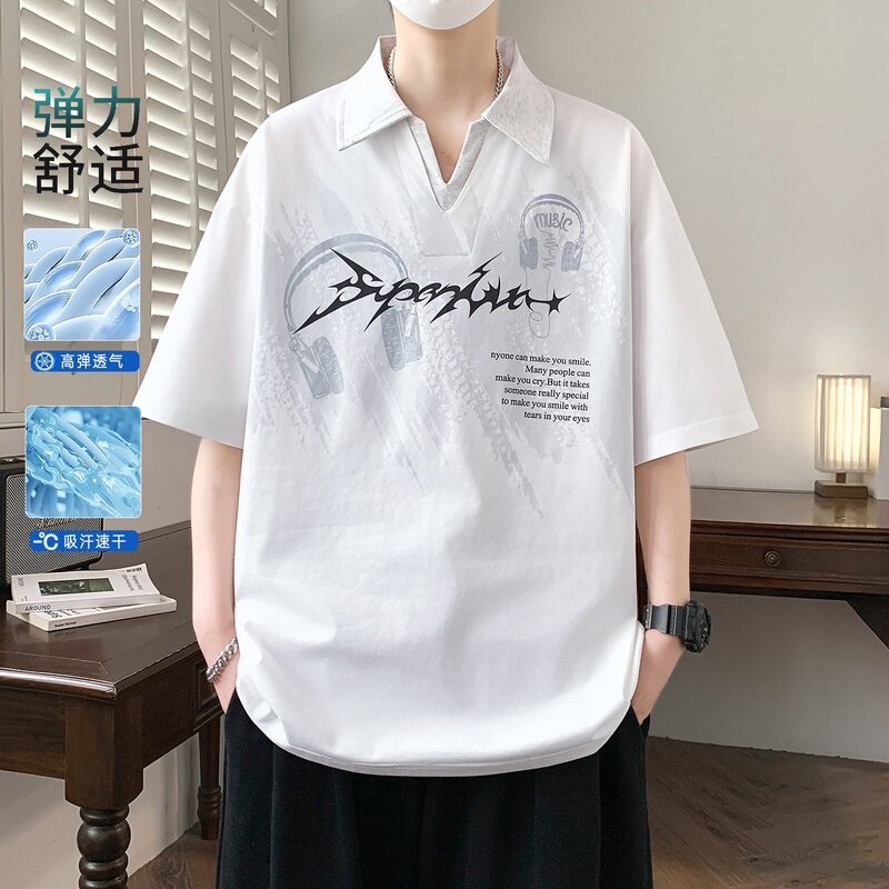 青少年翻领短袖t恤男孩13-15岁初高中学生帅气宽松潮牌夏装体恤衫