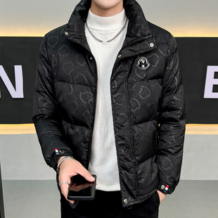 欧洲站高端棉服立领短款棉衣男冬季加厚保暖暗花时尚潮流棉袄外套