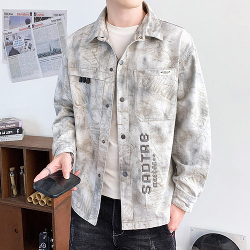 痞帅牛仔外套男春秋款宽松翻领夹克男装青少年休闲秋装褂子上衣服