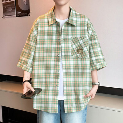 2025新款格子衬衫男短袖夏季新款半袖纯棉衬衣服潮流休闲寸衫外套