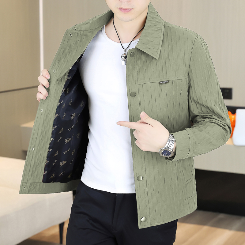 男士外套春秋季2025新款潮流休闲翻领夹克衫青年修身成熟稳重上衣