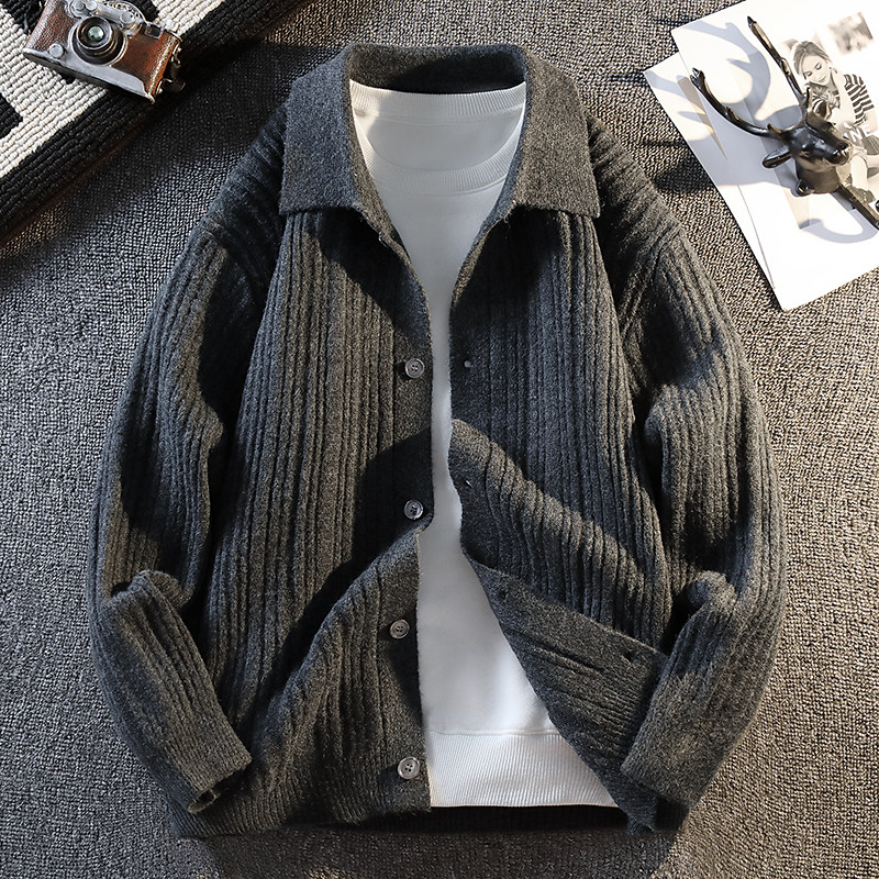 韩版休闲宽松针织开衫上衣2026青年学生男百搭净面潮流针织外套男