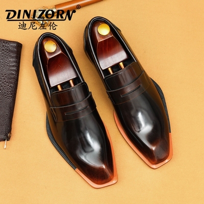 亮面皮鞋男款英伦方头乐福鞋