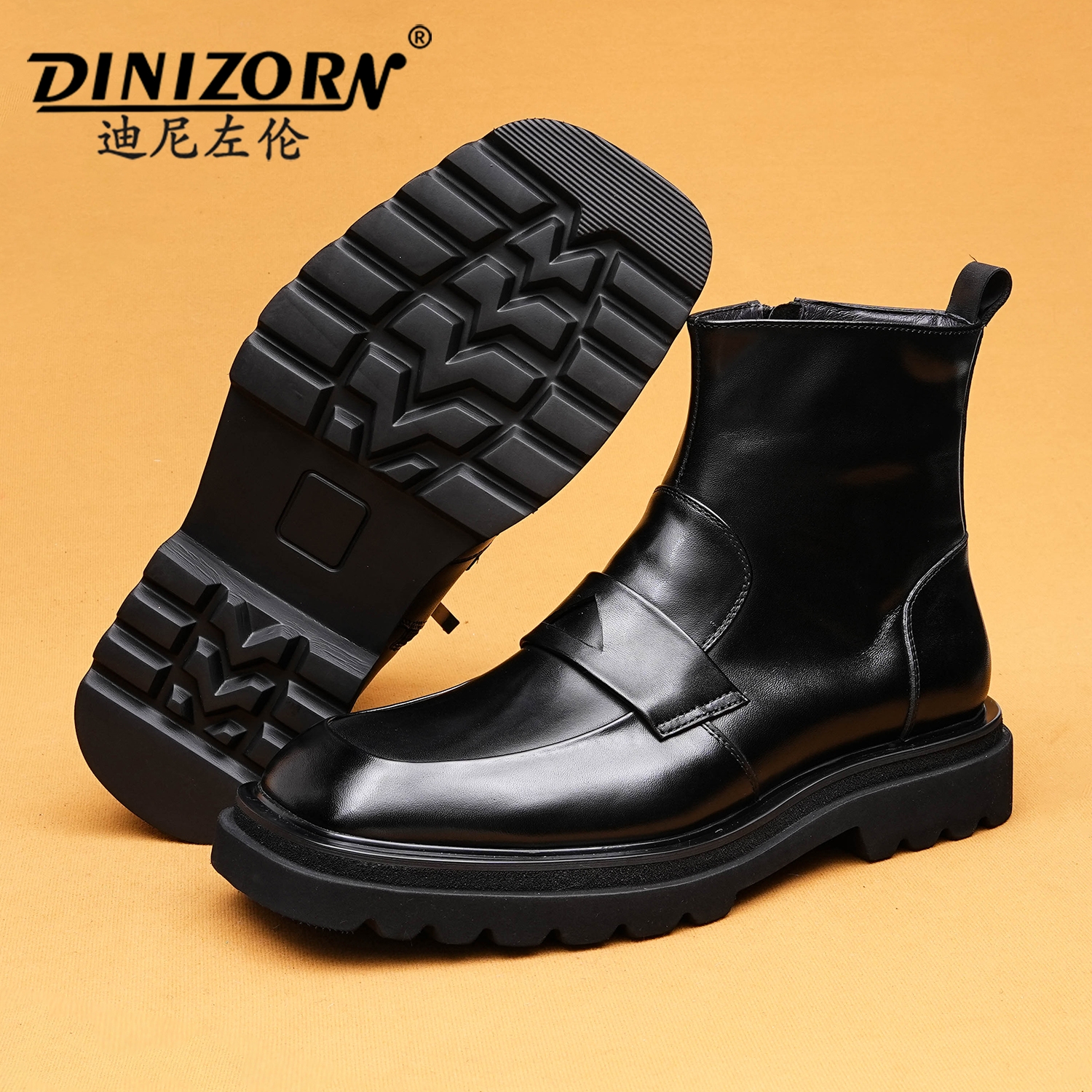 厚底马丁靴男2025新款冬季真皮英伦短靴方头拉链商务休闲高帮皮鞋