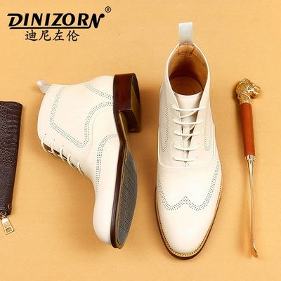 马丁靴男款2025新款真皮高帮商务皮鞋英伦白色靴子布洛克雕花男靴