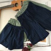 休闲可外穿 沙滩裤 日系格子复古水洗补夏纯棉棉布短裤 男女情侣睡裤