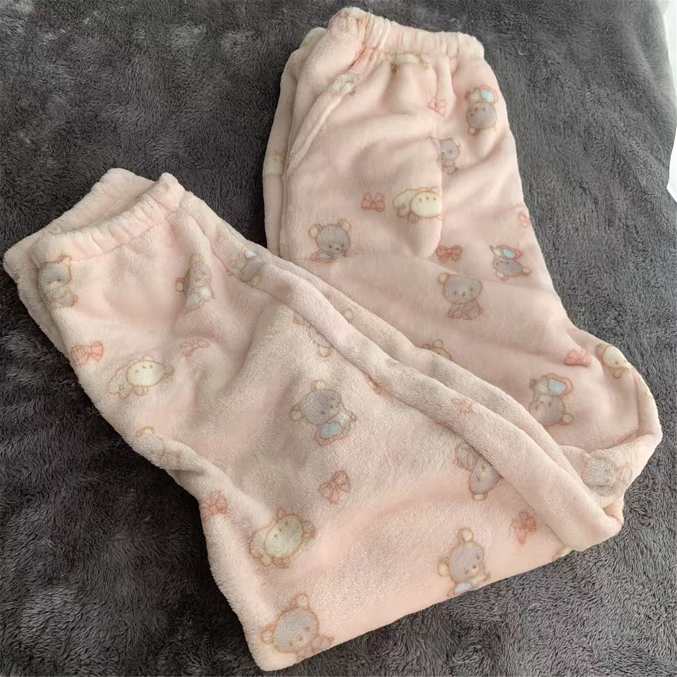 超爱的粉色小熊 秋冬睡裤法兰绒收口长裤女萌系女生温柔甜美