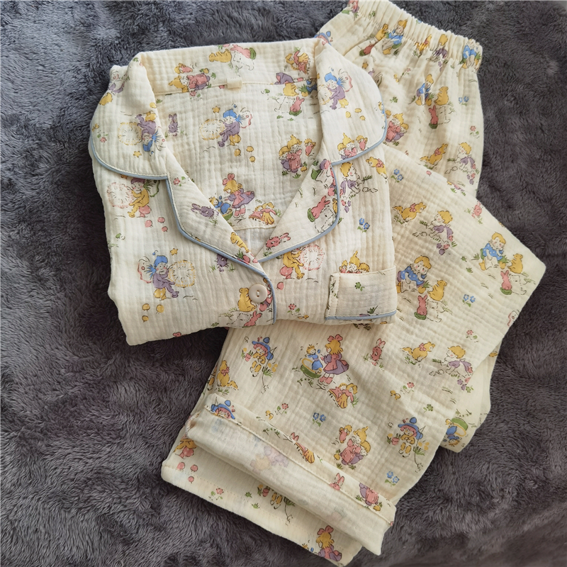 翻领甜美春夏长袖短裤套装睡衣家居可爱精灵纯棉双层纱布水洗棉纱,女士内衣/男士内衣/家居服,睡衣/家居服套装,淘宝优惠券,粉丝福利购,淘宝优惠卷