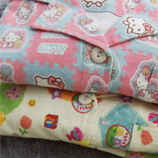 磨毛斜纹棉布春秋新款 套装 长裤 可爱闺蜜卡通纯棉睡衣女士翻领长袖