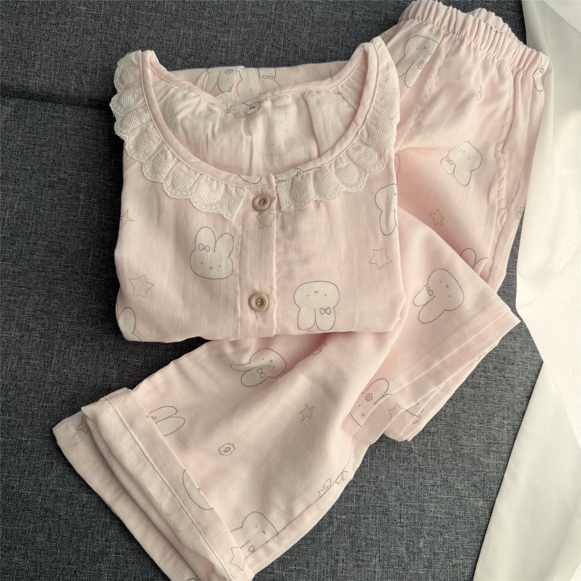 薄款粉色米菲甜美花边领长袖长裤纱布睡衣家居服女生夏季新款,女士内衣/男士内衣/家居服,睡衣/家居服套装,淘宝优惠券,粉丝福利购,淘宝优惠卷