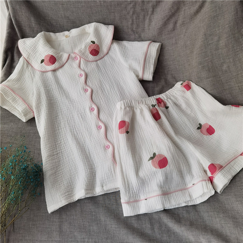 清新夏季唯美桃子睡衣薄款印花短袖短裤家居服桃子女生送闺蜜有大