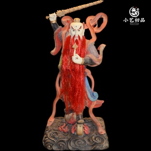 老枣木雕王灵官神像火神王善像三眼灵官马王爷华光大帝彩绘摆件