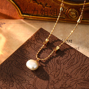 方糖珠珠竹节项链女2025新款爆款锁骨链轻奢高级感小众百搭吊坠