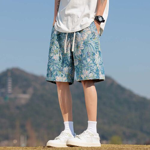 OCW潮牌 美式花卉刺绣短裤男2026夏季新款青少年宽松休闲五分裤薄