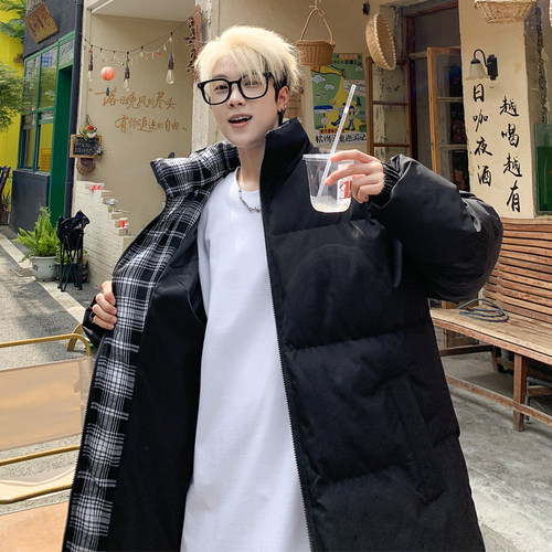 OCW潮牌 格子拼接立领棉衣男2025冬季新款青少年加厚保暖面包服男