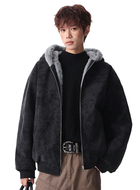 OCW潮牌 防水荔枝皮座山雕毛领连帽棉衣男2026冬季新款青少年棉服