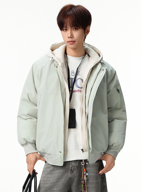 OCW潮牌 户外防风假两件连帽棉衣男2026秋冬新款青少年保暖面包服