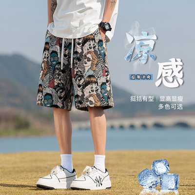 OCW潮牌 复古提花刺绣休闲短裤男2025夏季新款宽松直筒五分裤薄款