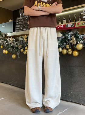 OCW潮牌 美式纯色弯刀拼接休闲裤男2026夏季新款宽松直筒阔腿长裤