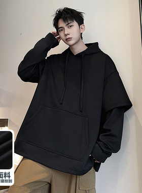 OCW潮牌 重磅加绒假两件连帽卫衣男2026春秋新款青少年休闲外套男