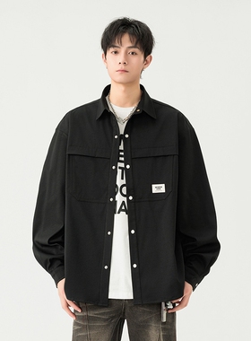 OCW潮牌 日系长袖衬衫男2026春季新款青少年学生翻领宽松复古衬衣