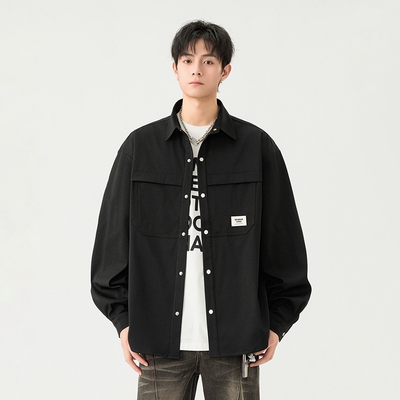 OCW潮牌 日系长袖衬衫男2026春季新款青少年学生翻领宽松复古衬衣