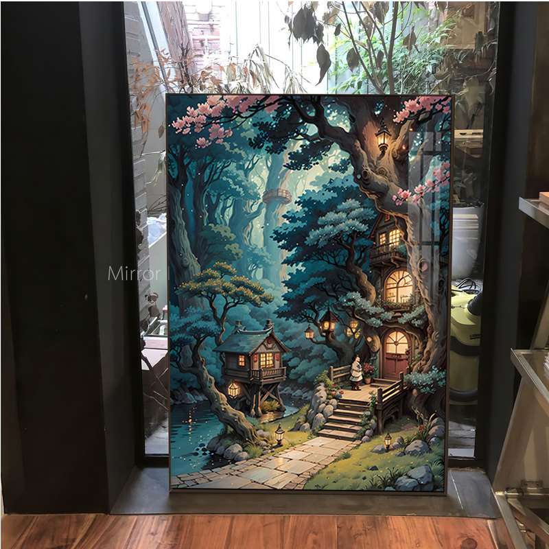 海边树屋十字绣2023新款治愈系卧室客厅装饰画手工贴钻钻石画带框
