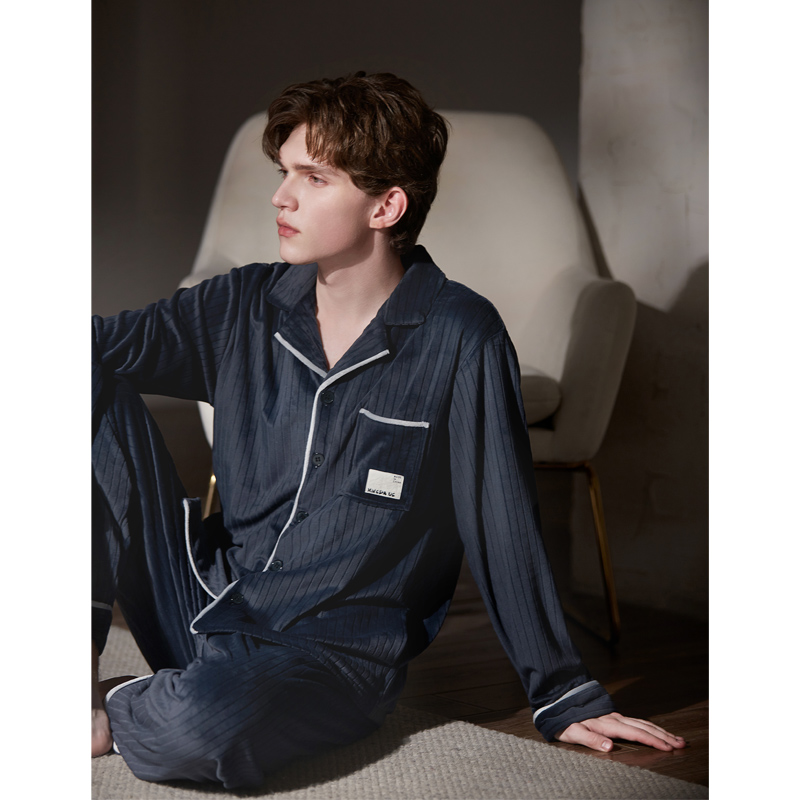 思莉太太男海岛绒加绒冬季睡衣