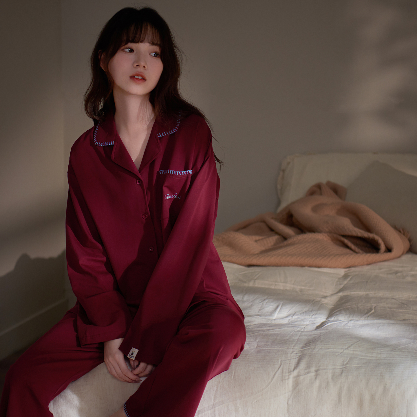 思莉太太流行酱红色纯棉家居服