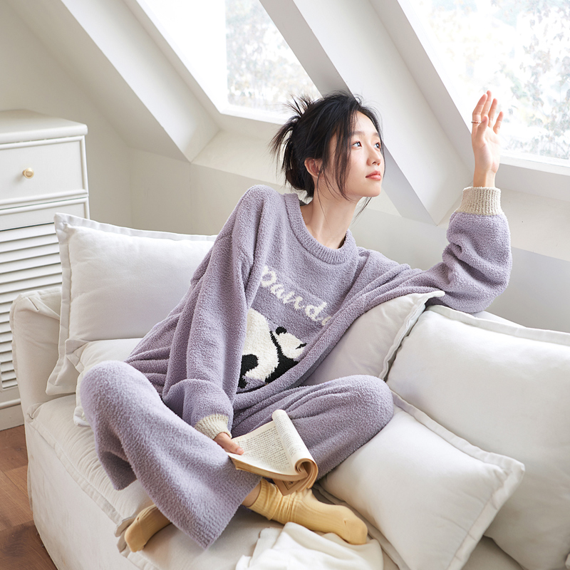 思莉太太睡衣女半边绒可外穿