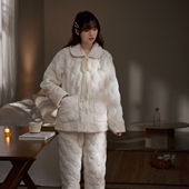 思莉太太冬季 睡衣女款 甜美轻奢棉服三层夹棉特厚保暖冬天家居服