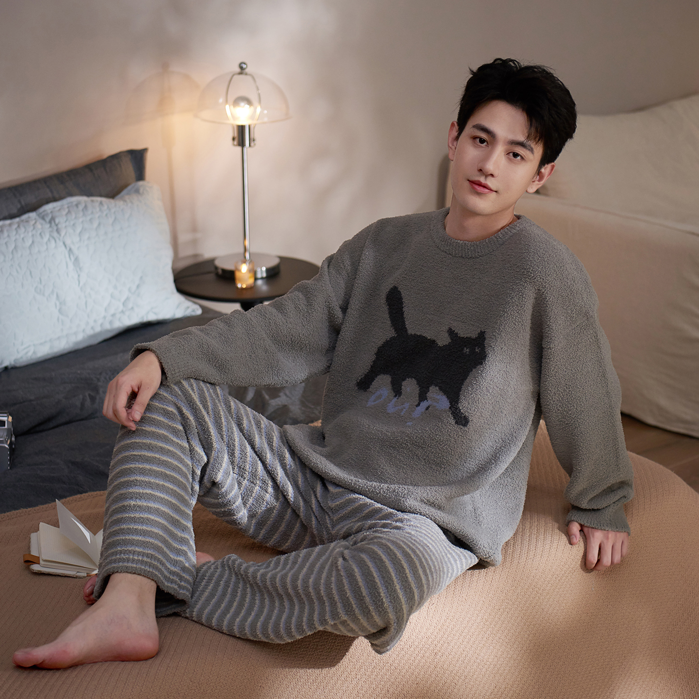 思莉太太半边绒睡衣男冬季