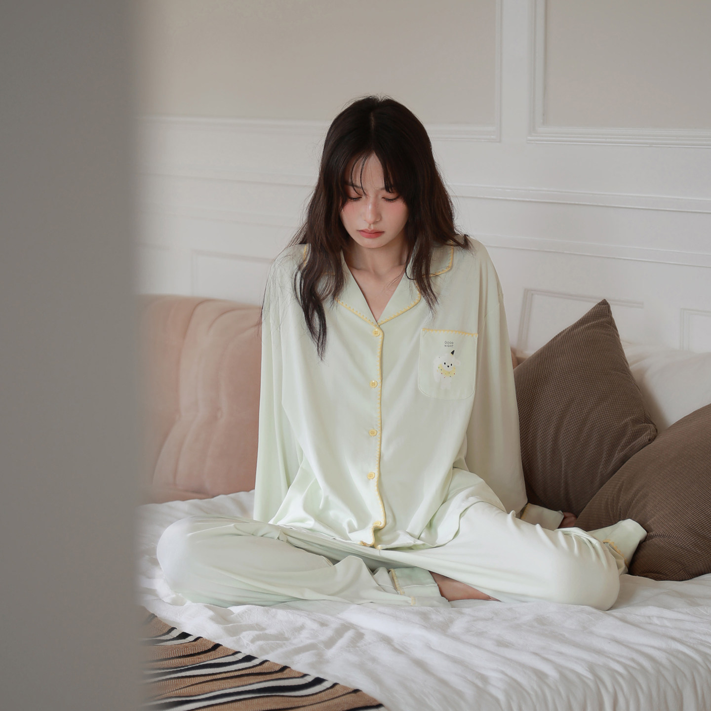 思莉太太莫代尔棉春秋女睡衣套装