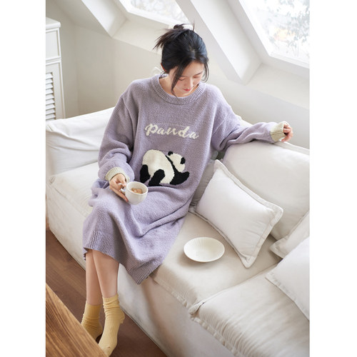 思莉太太睡裙女半边绒可外穿