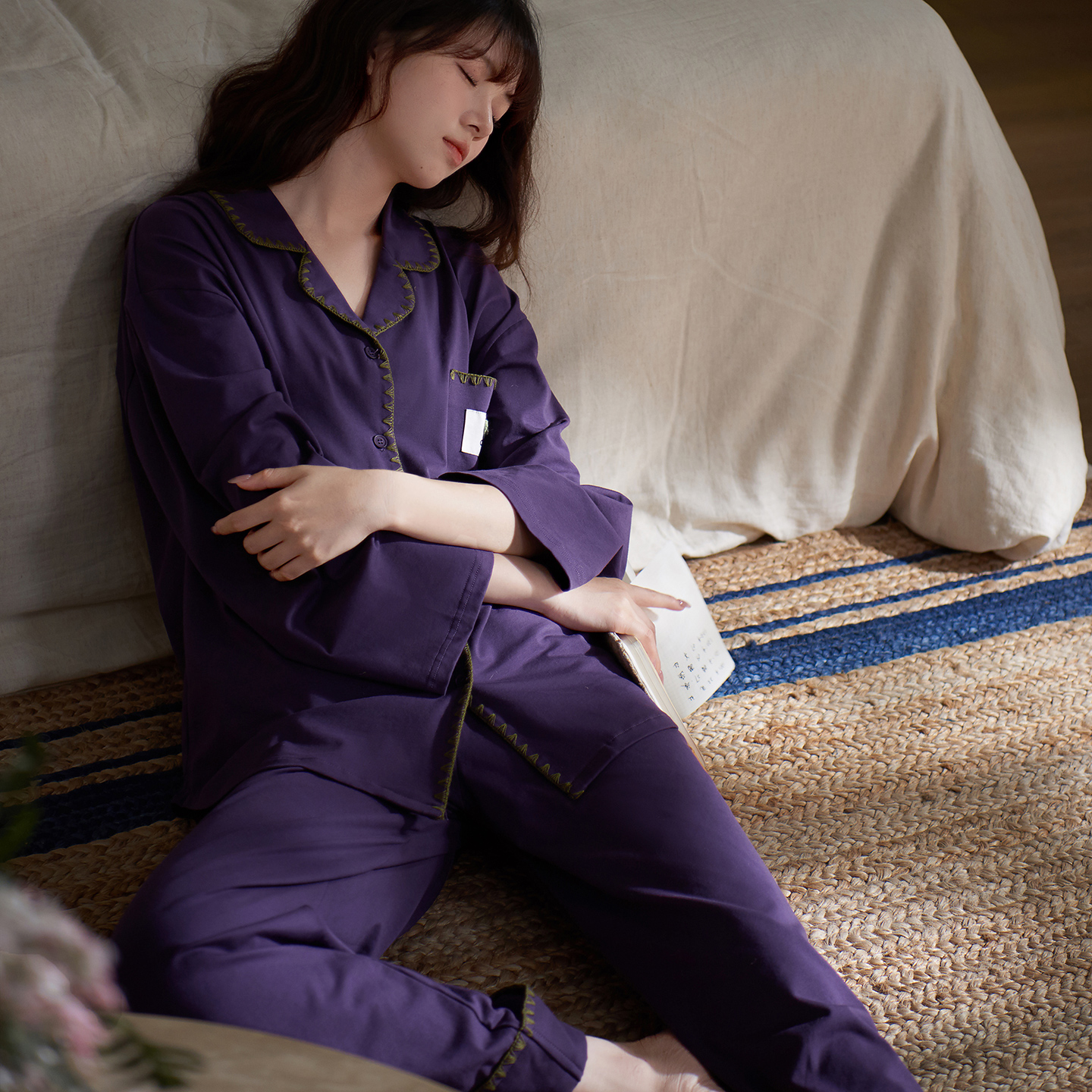 思莉太太流行紫色显白纯棉睡衣