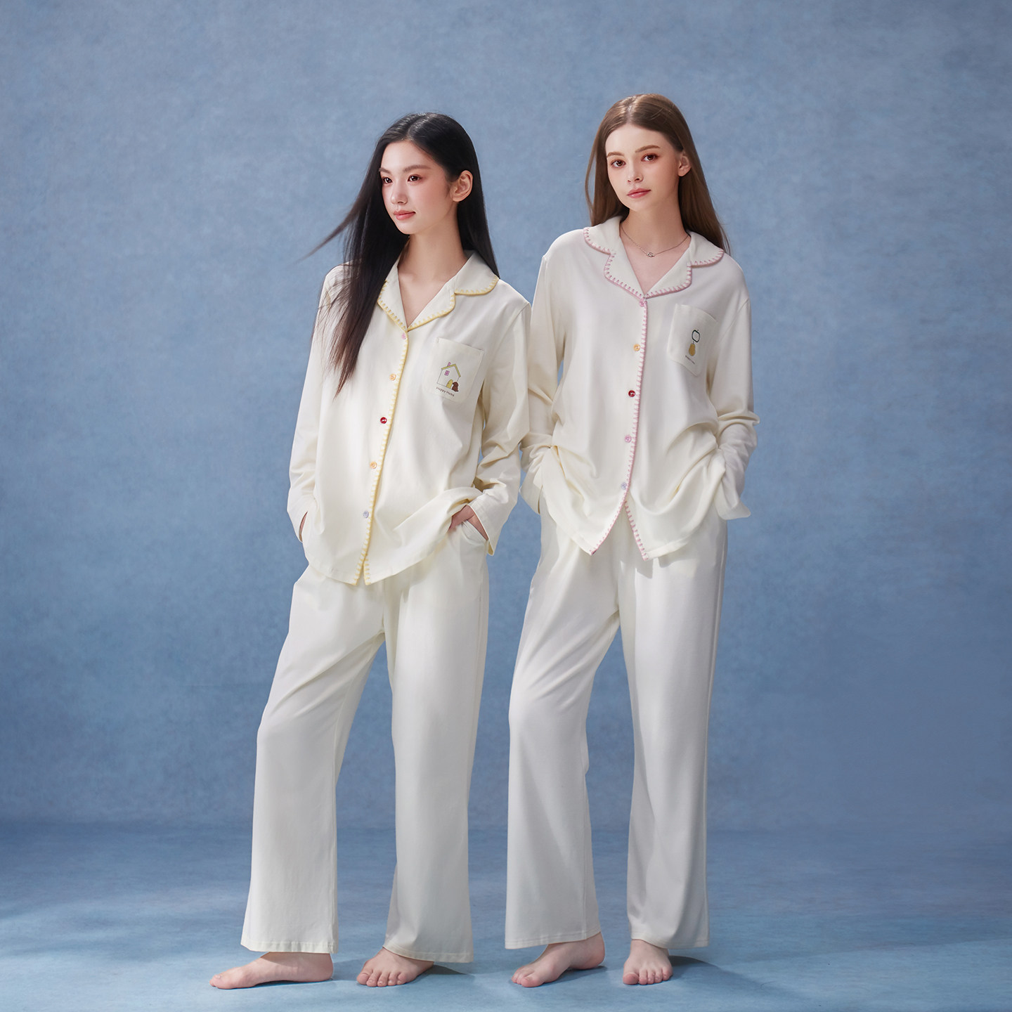 思莉太太睡衣女款2025新款春秋季长袖奶fufu白色小个子正肩家居服