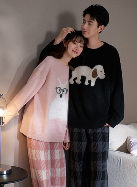 思莉太太半边绒情侣睡衣冬季女款加厚加绒秋冬天可外穿男士家居服