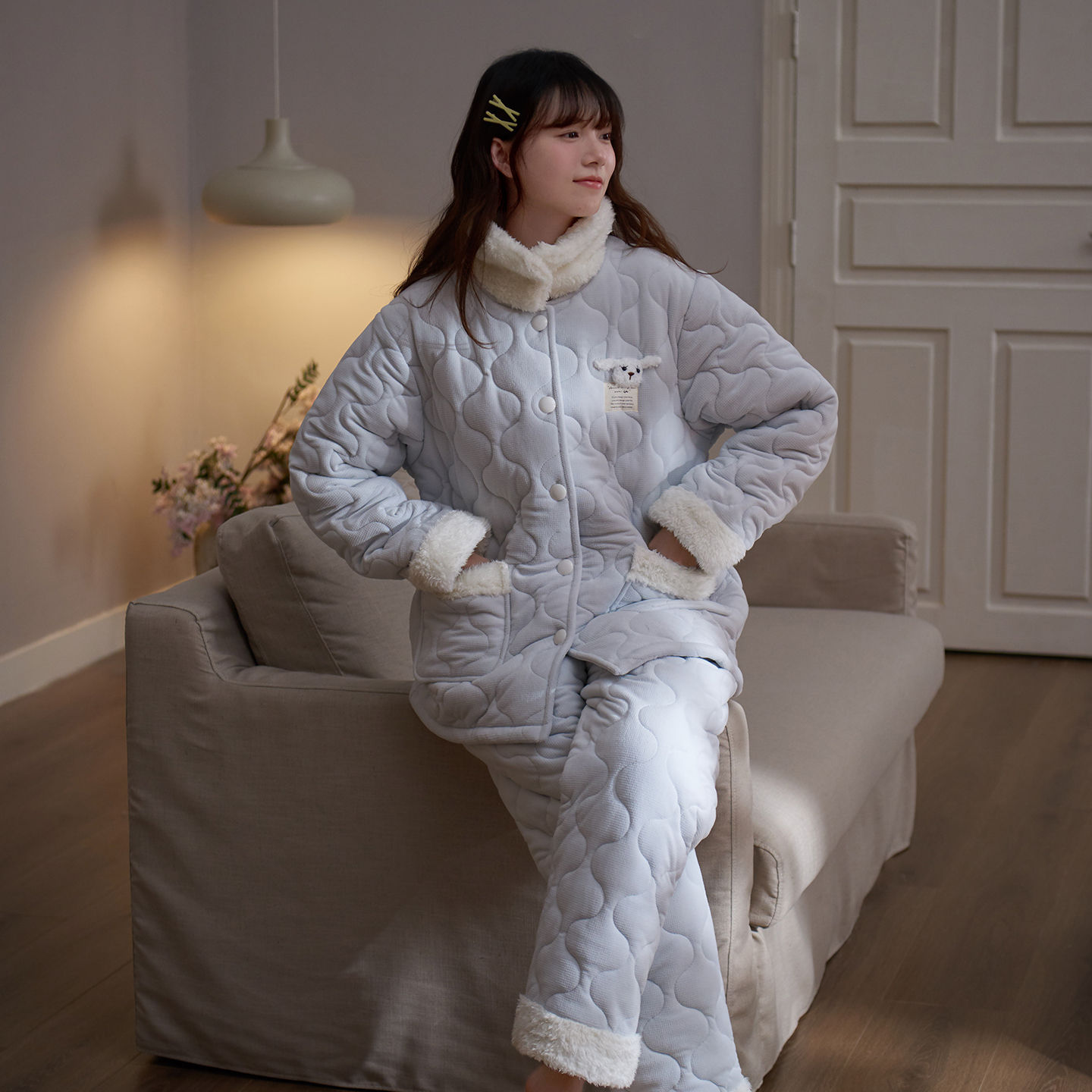 思莉太太两用领特厚棉袄家居服