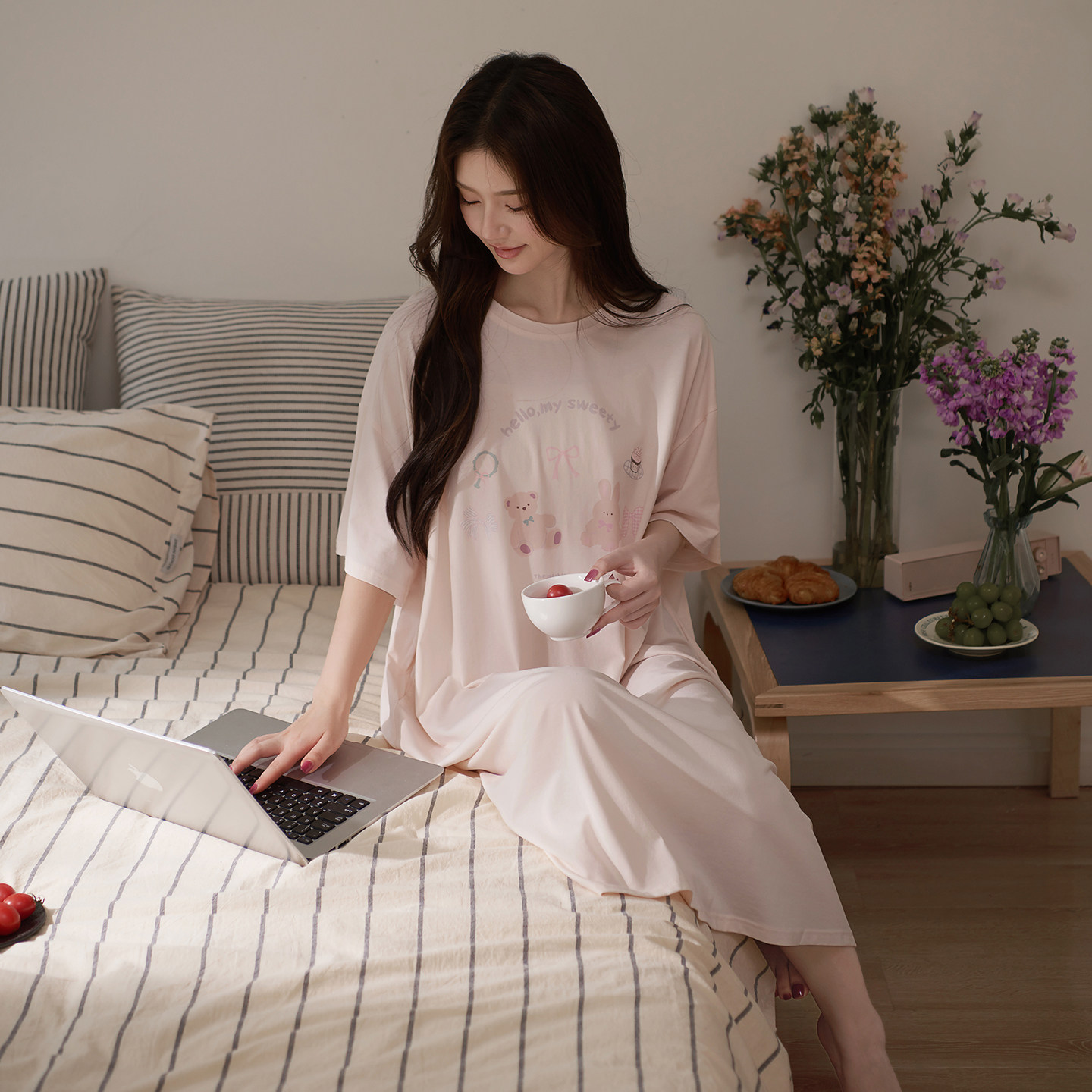 思莉太太凉感莫代尔棉睡衣女款短袖绝美奶fufu小个子夏天睡衣裙子