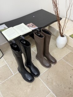 2025新款方头靴子女平底高筒靴不过膝长靴弹力瘦瘦靴秋冬骑士靴