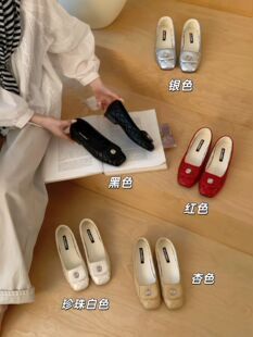 法式高级感小香风红色浅口平底2026年春季新款一脚蹬芭蕾舞单鞋女