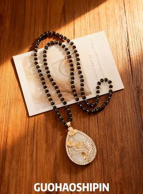 国潮花朵水滴吊坠串珠毛衣链女