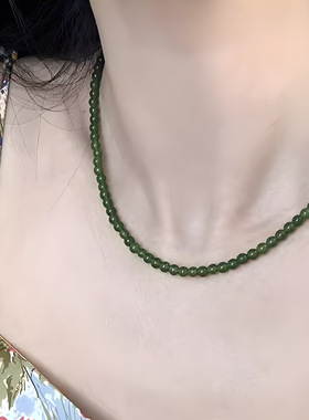 显白仿翡翠碧玉绿色串珠项链颈链