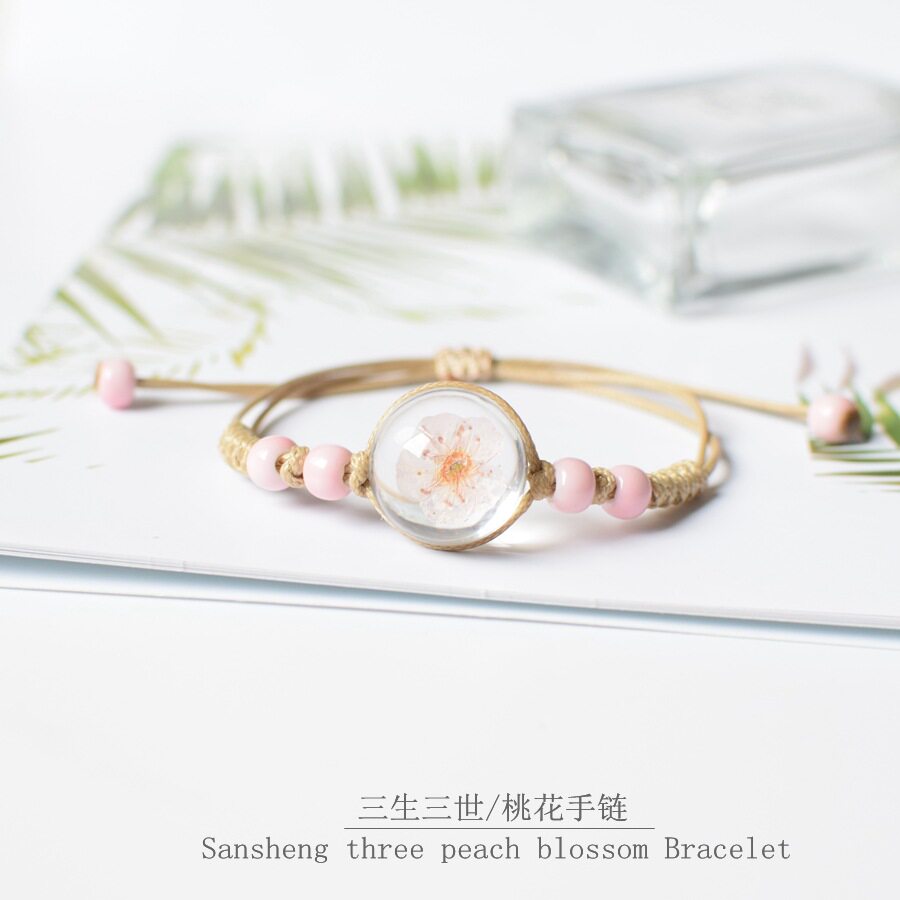 满天星干花标本永生花桃花女手链