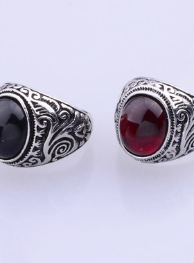 欧美复古男女黑色红宝石合金戒指