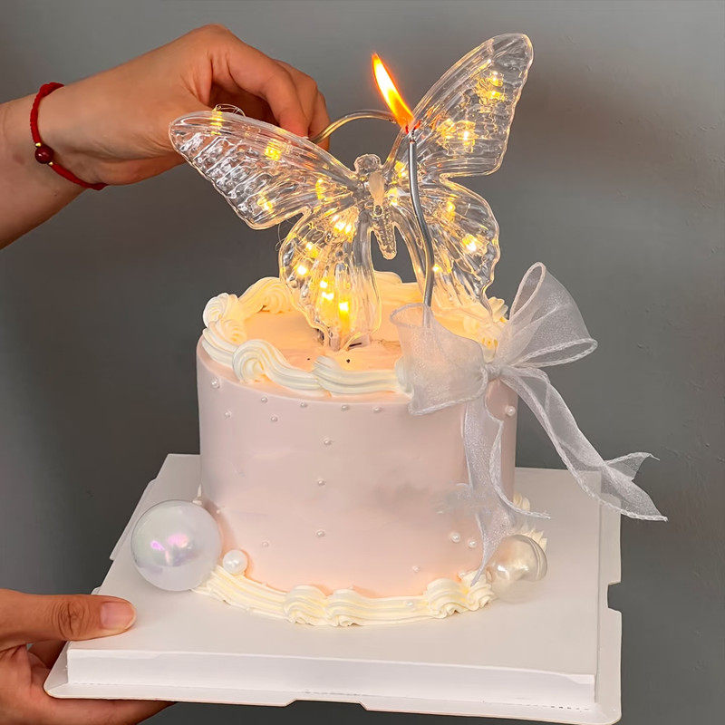 唯美透明发光蝴蝶灯情人节蛋糕装饰女神妈妈生日蛋糕烘焙摆件,节庆用品/礼品,蛋糕/烘焙装饰用品,淘宝优惠券,粉丝福利购,淘宝优惠卷