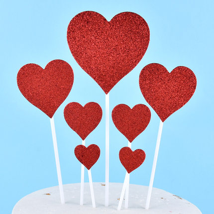 10套七夕情人节蛋糕插件7个红色爱心结婚情侣求婚蛋糕装饰插牌
